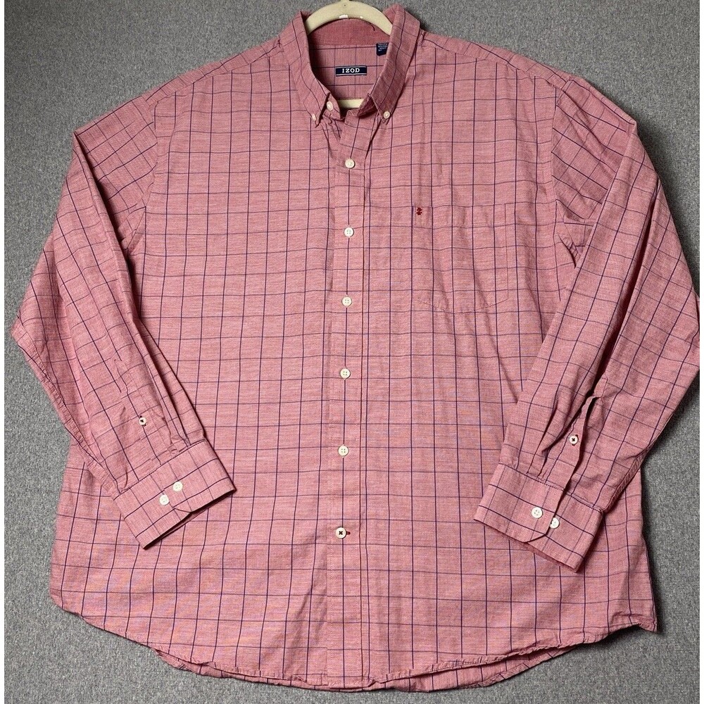 izod button down shirt Plaid Purple Long Sleeves Sz XXL